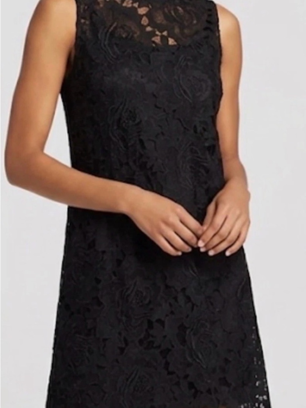 Halogen Black Crochet Lace sleeveless cocktail dress with tie at back size XS